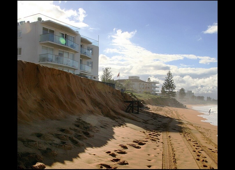 Collaroy Beach sand banks are affect by beach erosion during a storm.