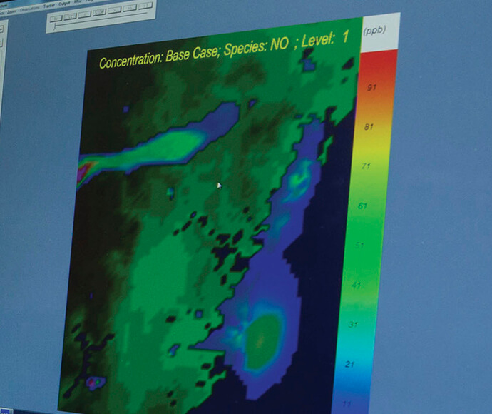 Air pollution monitoring satellite modelling on computer