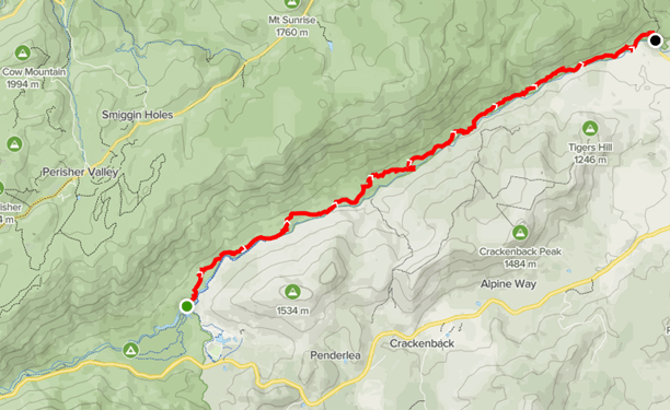 Map of the Thredbo Valley Track – Bullocks Flat to Gaden Trout Hatchery.