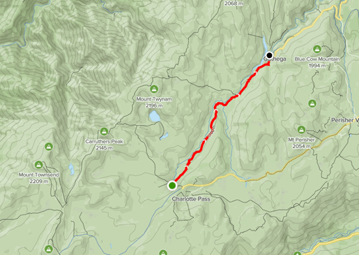 Map of the Snowies Alpine Walk – Charlotte Pass to Guthega.