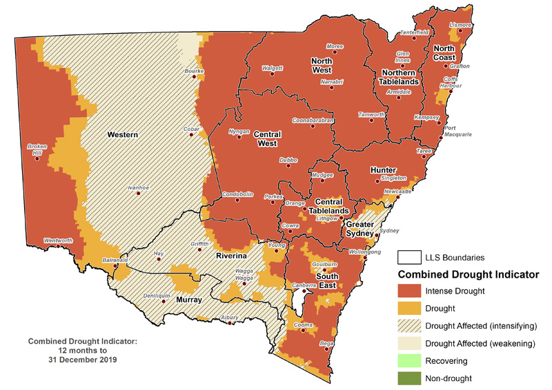 NSW Combined Drought Indicator map for 2019