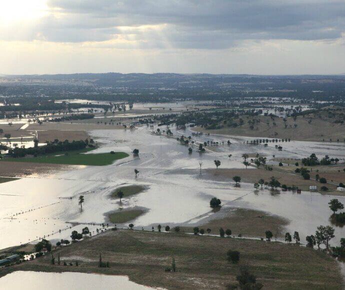 Aerial view of Wagga Wagga floodplain and farming land