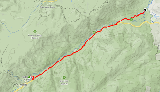 Map of the Thredbo Valley Track – Friday Flat to Bullocks Flat.