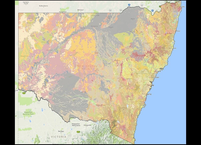 Screenshot of Statewide map of dominant Australian Soil Classification Order, available on eSPADE