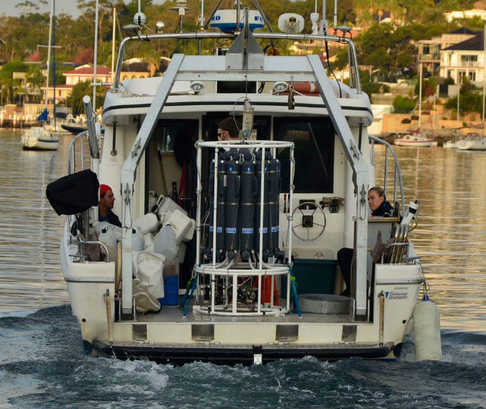 RV Bombora leaving its home port at Port Hacking, Cronulla for a day of sampling. 