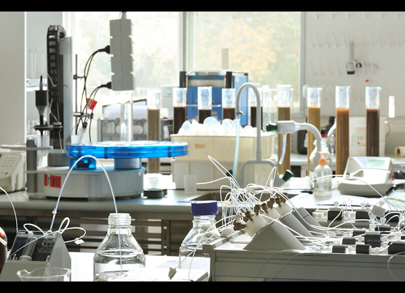  The equipment for various soil tests sits on bench tops at the Soil Health and Archive laboratory located at Yanco.