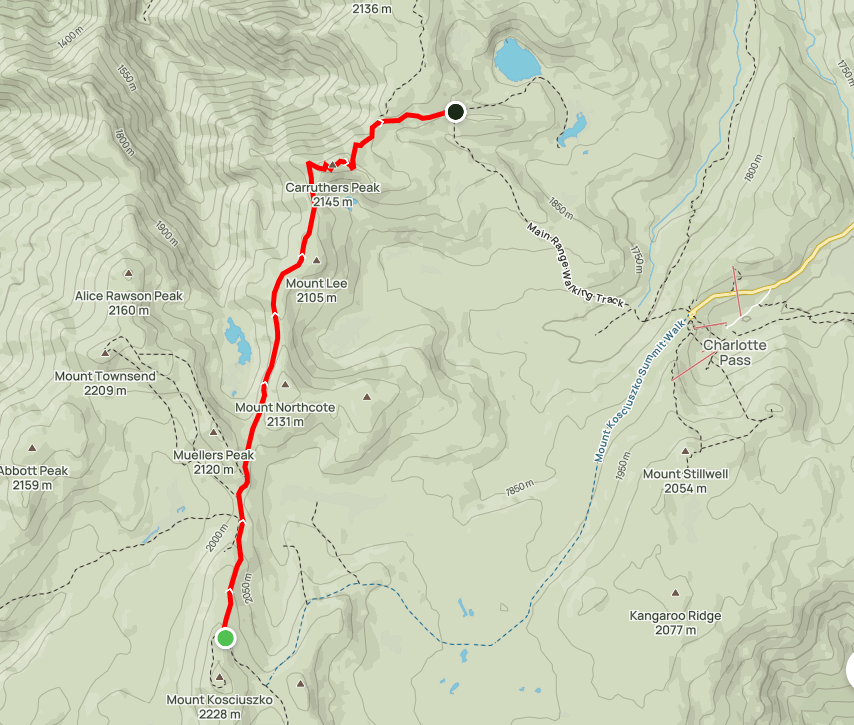 Map of the Snowies Alpine Walk – Charlotte Pass to Guthega.