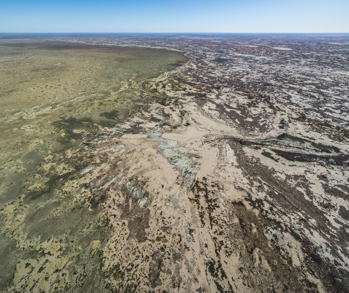 Aerial view of Bullow overflow country in Thurloo Downs. 