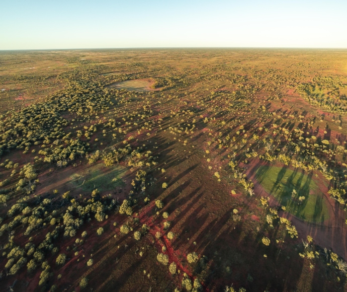 Aerial shot of the landscape of Thurloo Downs.