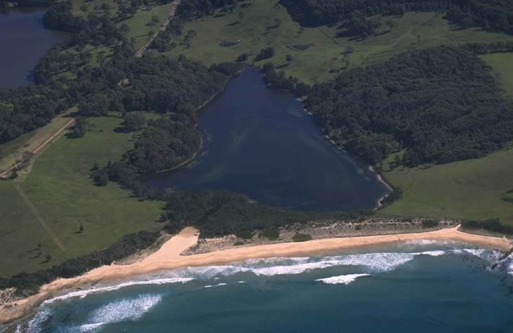 A view of Bullengella Lake near the township of Narooma and Handkerchief Beach