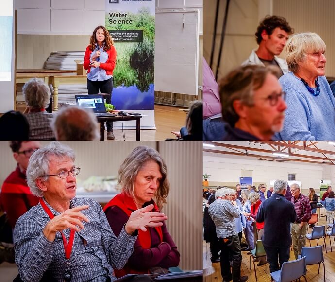 Collage of images showing people at a community science night for Tilba Tilba Lake