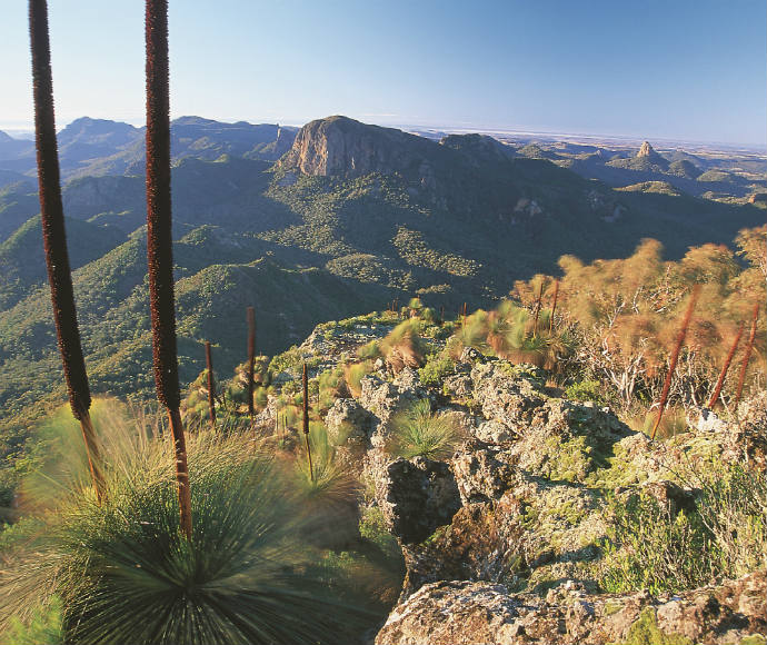 A view of iconic rock formations in Warrumbungle National Park