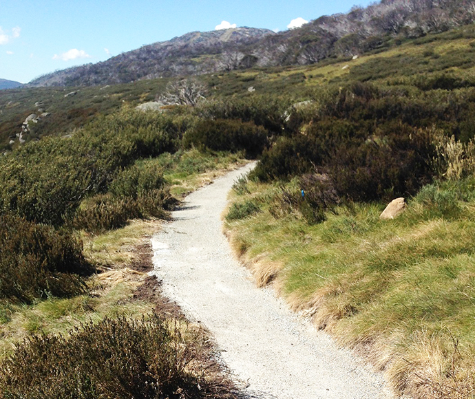 Gravel or natural surfaces on the new walking track from Charlotte Pass to Guthega