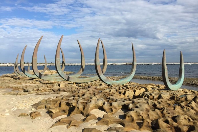 The Eyes of the Land and the Sea bronze sculpture at Kurnell, Kamay Botany Bay National Park