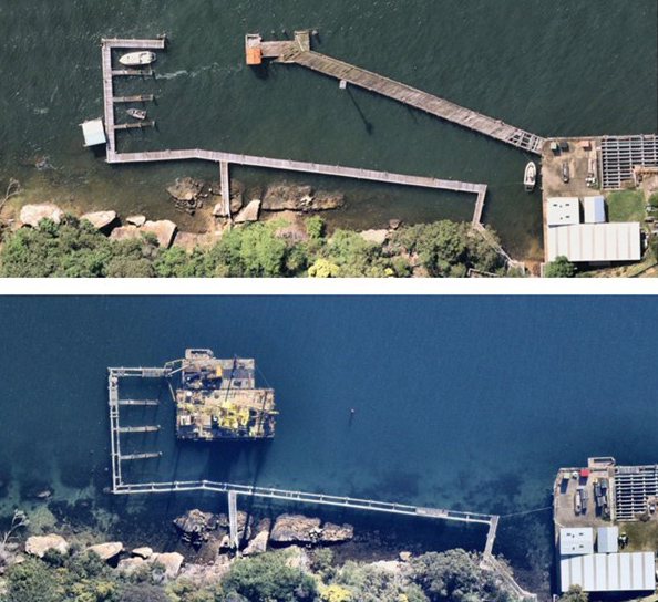 Aerial photographs showing 'before' and 'after' the ferry wharf was removed