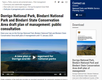 Screenshot of the consultation webpages at www.environment.nsw.gov.au