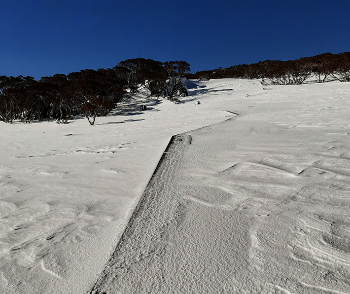 A view of the Snowies Alpine Walk, from Charlotte pass to Perisher, covered in snow