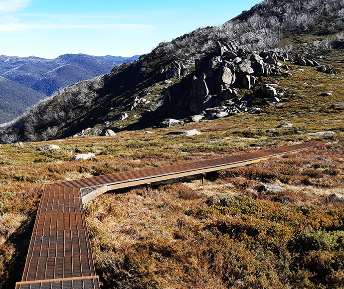 A view of a granite outcrop at Betts Saddle on the Charlotte Pass to Perisher track. 