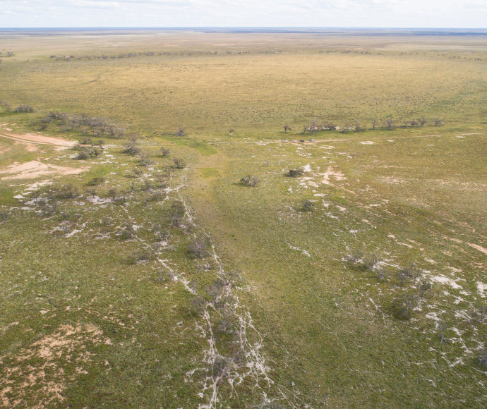 Aerial view of Dry Lake, 2022. The lake is completely dry and no water is visible