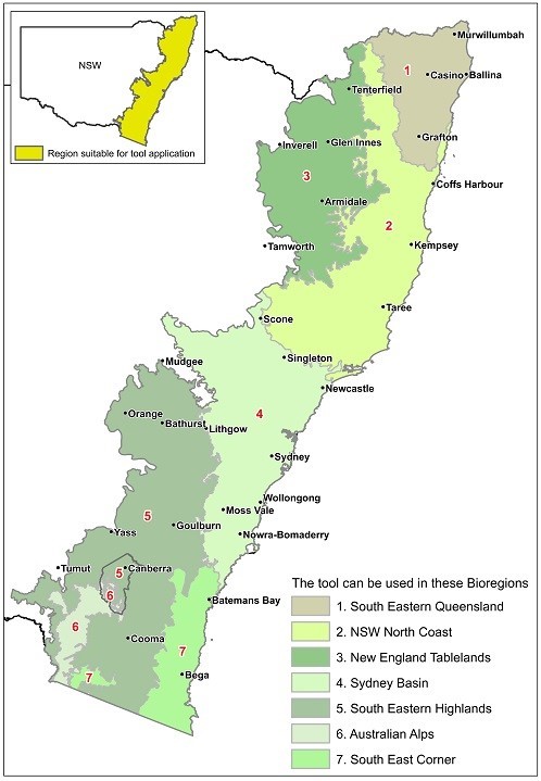 Map showing plot to pct tool relevant bioregions