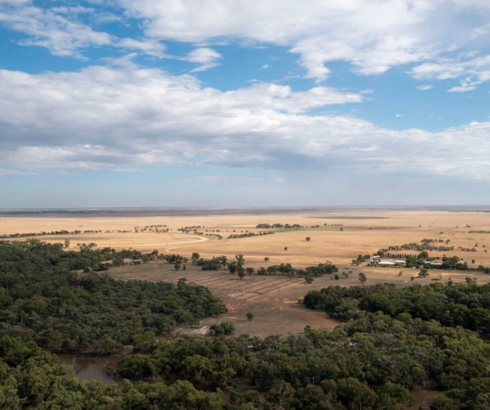 Aerial view of Yanco Delta Wind Farm in the Riverina region